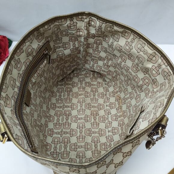 Gucci Brown Canvas GG Double Handles Tote Shoulder Bag - Vintage - Picture 10 of 16